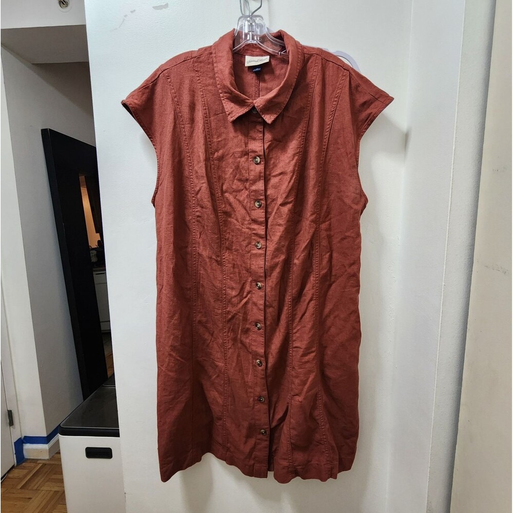 Universal Thread Rust Solid Linen Shirt Dress XXL lagenlook country Button down